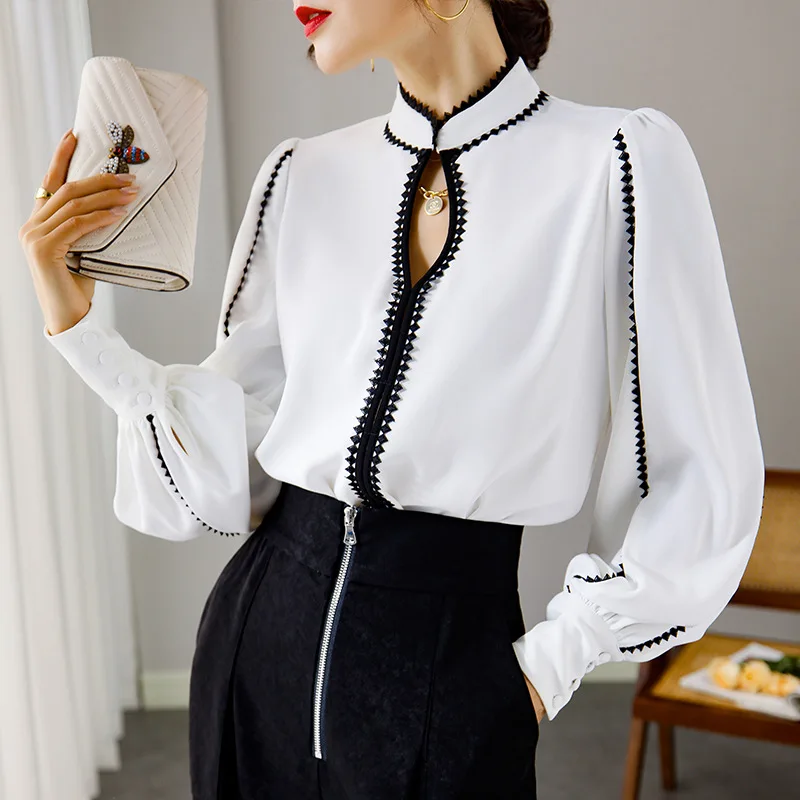 white hollow out lace mulberry women silk blouse high quality long lantern sleeve oversize fashion casual office dress shirts
white hollow out lace mulberry women silk blouse high quality long lantern sleeve oversize fashion casual office dress shirts