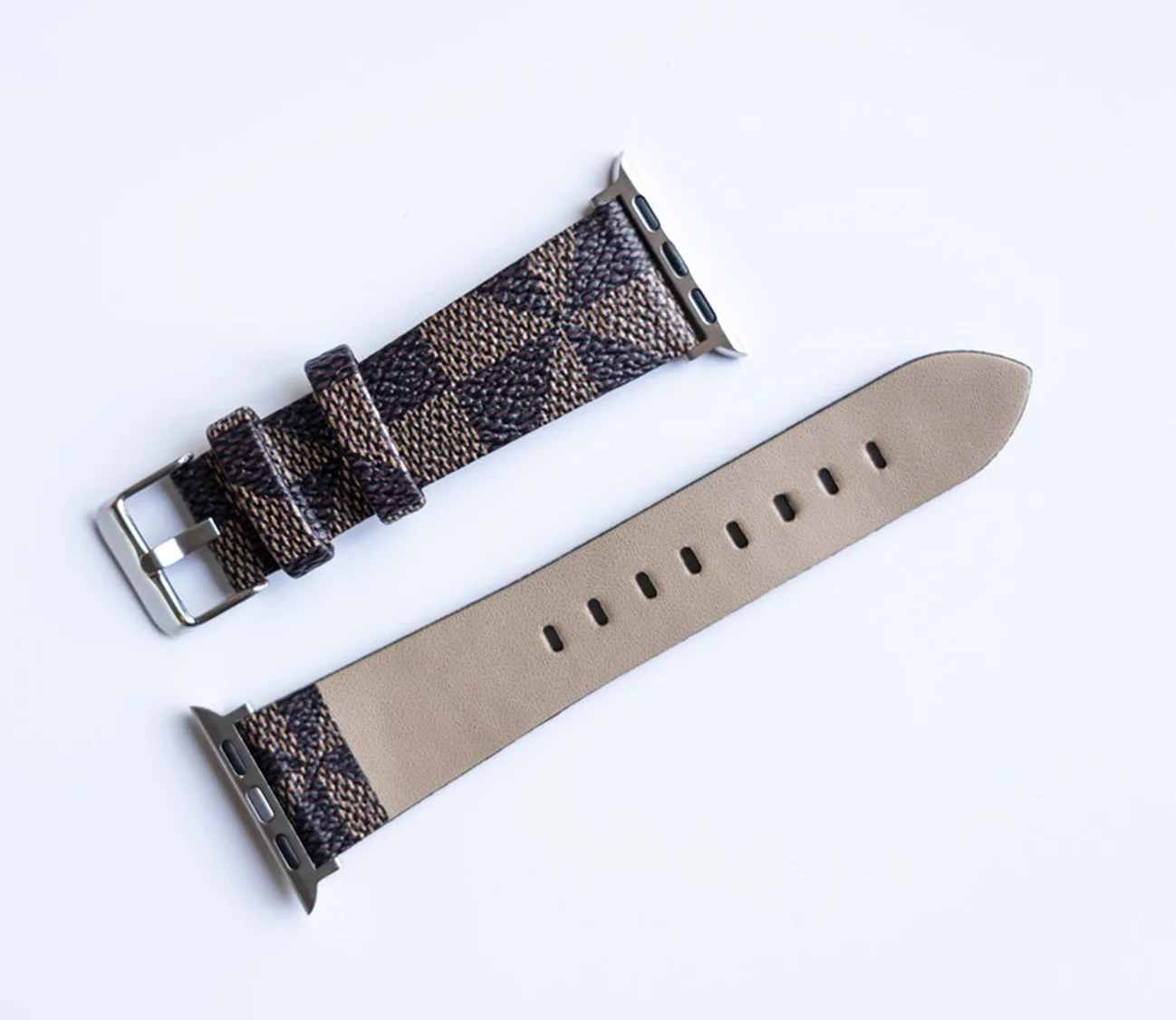 Ремешок кожаный для Apple Watch Series 7 6 5 4 3 2 1 модный коричневый браслет в клетку iWatch SE 38