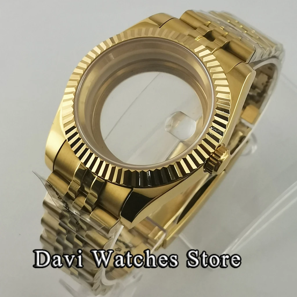 

40mm Yellow Gold Sterile Watch Case Seeing Back Datejust Fit NH35 NH36 ETA 2836 Miyota 8215 821A Mingzhu DG 2813 3804 Movement
