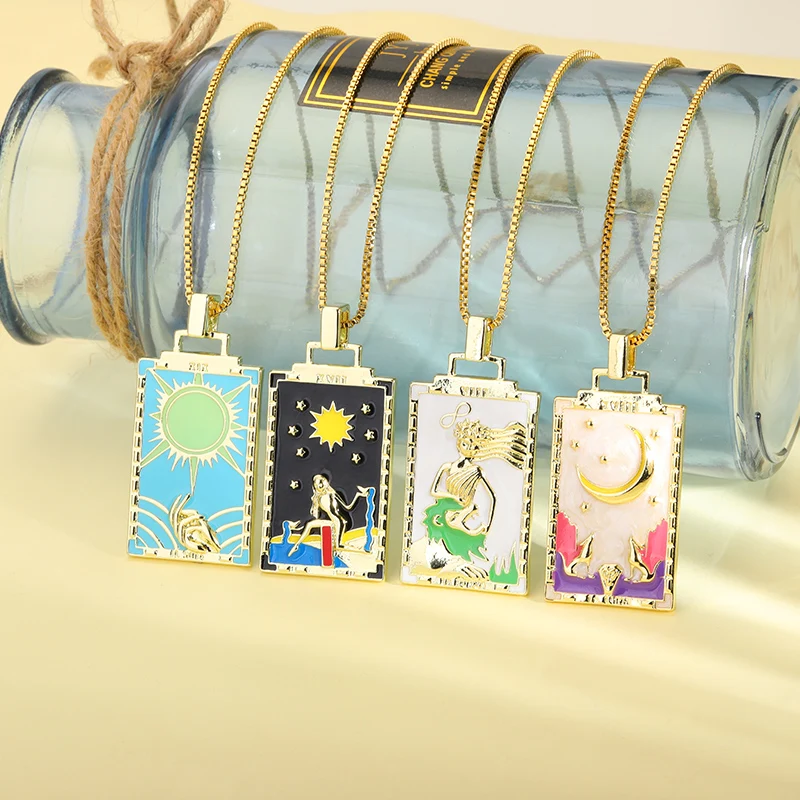 Geometric Fashion Dripping Oil Moon Tarot Necklace for Women Goth Tarot Card Pendant Choker Chain Necklace Jewelry Gifts
Geometric Fashion Dripping Oil Moon Tarot Necklace for Women Goth Tarot Card Pendant Choker Chain Necklace Jewelry Gifts