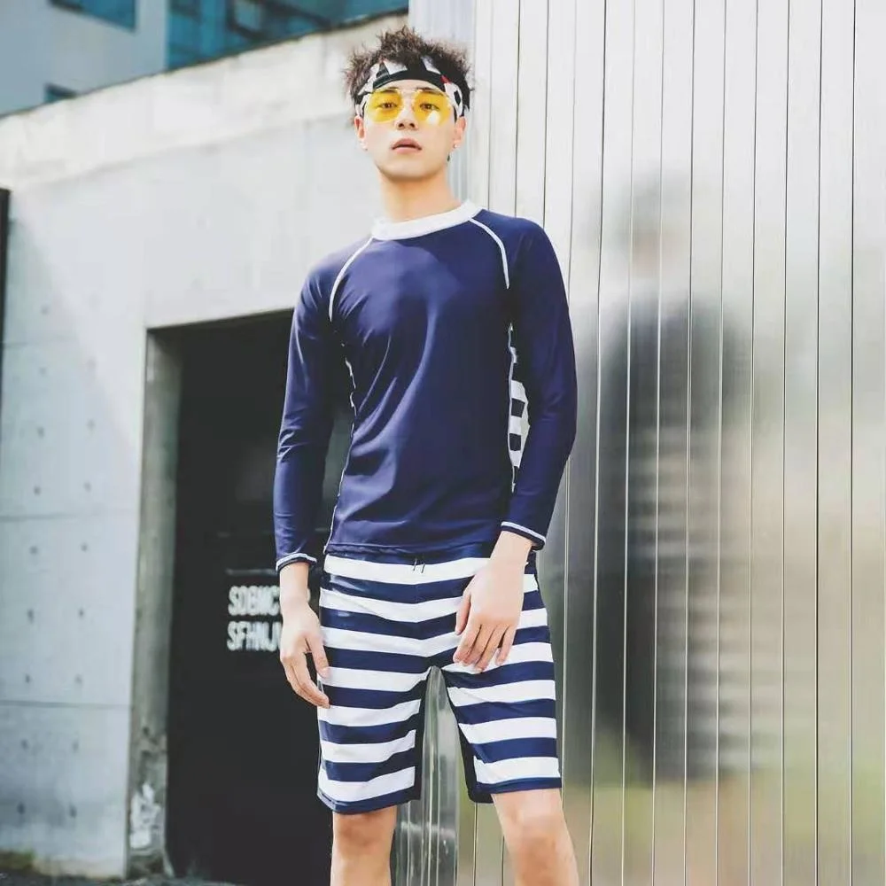 Купальник из двух предметов, боди с длинным рукавом, полосатые спортивные короткие брюки, купальные костюмы для пар 
Купальник из двух предметов, боди с длинным рукавом, полосатые спортивные короткие брюки, купальные костюмы для пар