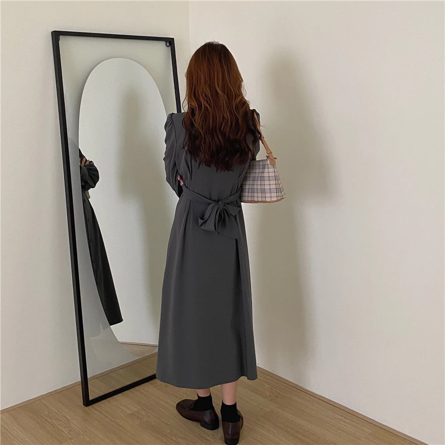 2020 Autumn Casual Suit Collar Autumn Women Dress Korean Long Sleeve Office Lady Lace Up Midi Dress One Piece Woman A-Line Dress
2020 Autumn Casual Suit Collar Autumn Women Dress Korean Long Sleeve Office Lady Lace Up Midi Dress One Piece Woman A-Line Dress