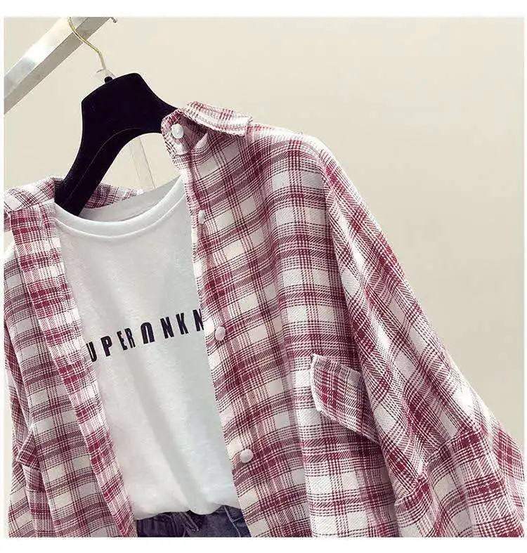

Plaid shirt women's early spring 2021 new loose Korean students retro Hong Kong flavor online celebrity with coat shirt