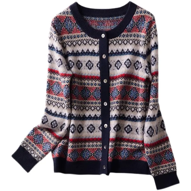 Women 2021 Spring Autumn Vintage Chic V-neck Loose Print Sweaters Female Long Sleeve Knitted Cardigan Sweater Knitwear Top C244
Women 2021 Spring Autumn Vintage Chic V-neck Loose Print Sweaters Female Long Sleeve Knitted Cardigan Sweater Knitwear Top C244