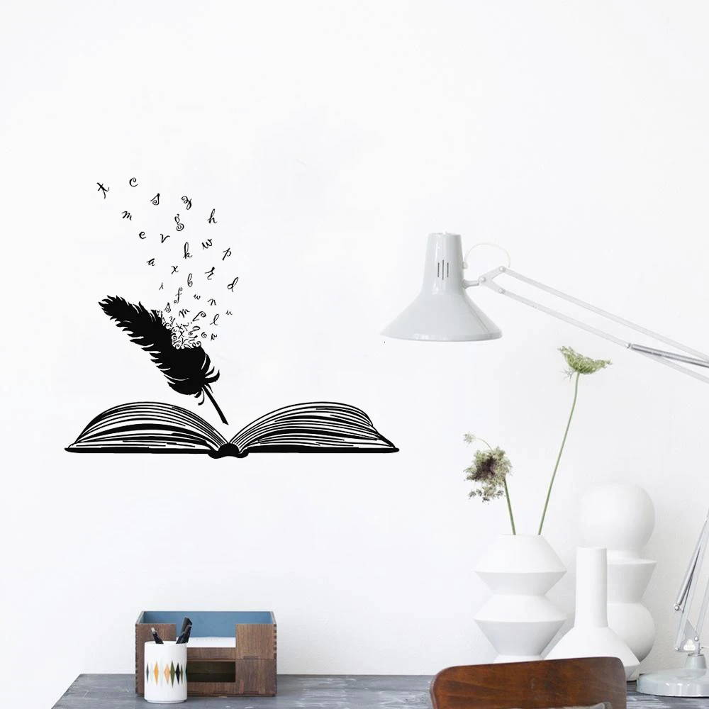 Open book and feather vinyl wall decal school library classroom study bedroom home decor art wall sticker
Open book and feather vinyl wall decal school library classroom study bedroom home decor art wall sticker