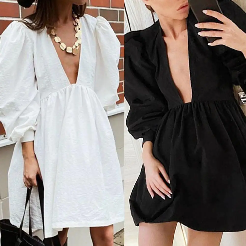 2021 Casual Mini Fit and Flare Dress Women Puff Sleeve V Neck Black Party Dresses White Buttons Long Sleeve Autumn Vestido
2021 Casual Mini Fit and Flare Dress Women Puff Sleeve V Neck Black Party Dresses White Buttons Long Sleeve Autumn Vestido