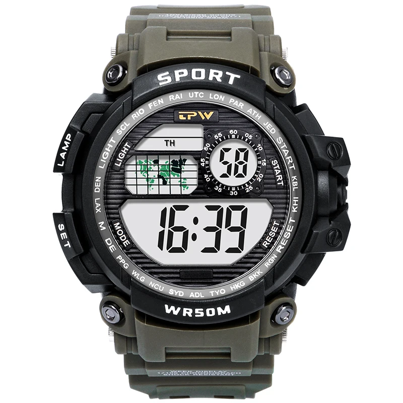 Цифровые часы спортивный хронограф с будильником 50 м водонепроницаемые наручные