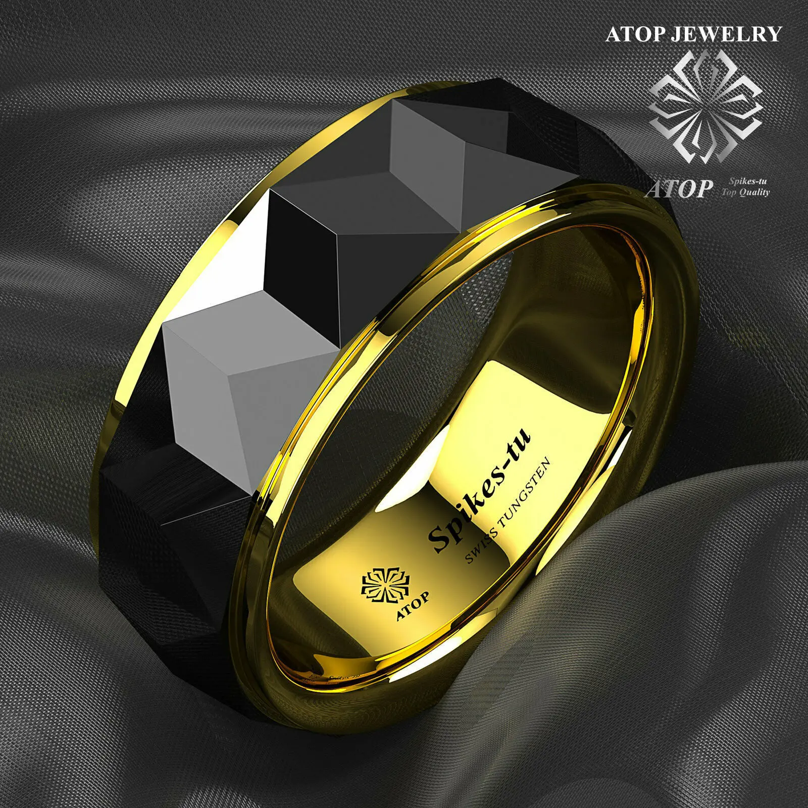 8 Black Rhombus high polished ATOP Tungsten ring 18k Gold wedding band men jewelry
8 Black Rhombus high polished ATOP Tungsten ring 18k Gold wedding band men jewelry