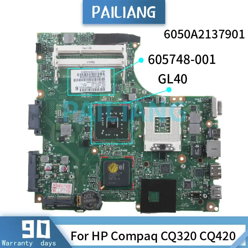 Материнская плата PAILIANG для ноутбука HP Compaq CQ320 CQ420 материнская 6050A2137901 605748-001 GL40 DDR3 |