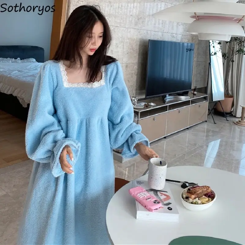 Winter Thickening Nightgowns Women Square Collar Loose Long Sleeve Lace Spliced Soft Ankle-length Home Lounge Wear Sweet Leisure
Winter Thickening Nightgowns Women Square Collar Loose Long Sleeve Lace Spliced Soft Ankle-length Home Lounge Wear Sweet Leisure