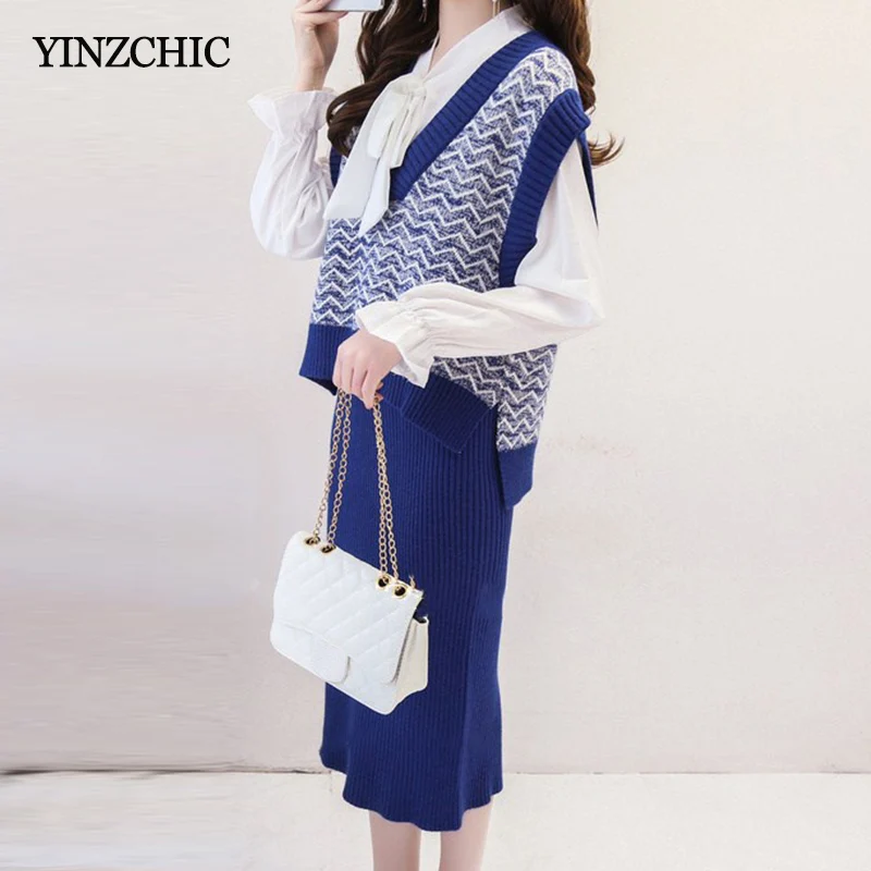 Autumn Woman Knit Two-pieces Set V-neck Vest Straight Skirt Suits for Office Lady Winter Basic Knitted Suits Woman
Autumn Woman Knit Two-pieces Set V-neck Vest Straight Skirt Suits for Office Lady Winter Basic Knitted Suits Woman