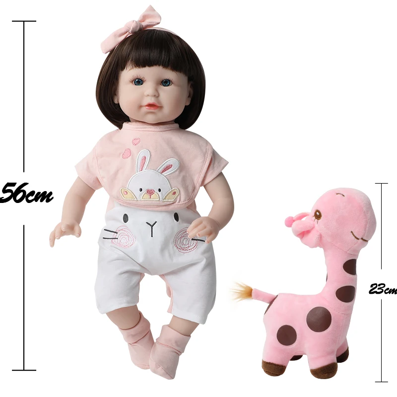 

56cm Bebe Silicone Reborn Dolls Toddler Realistic Lifelike Real Girl 22 Inch Baby Doll Menina De Surprice Doll With Giraffe Toys