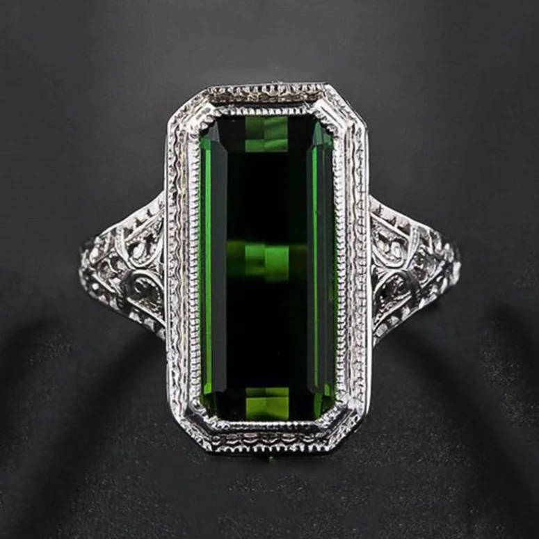 

Modernist 3CTW Genuine Emerald Cut Peridot Halo Ring For Women R2312
