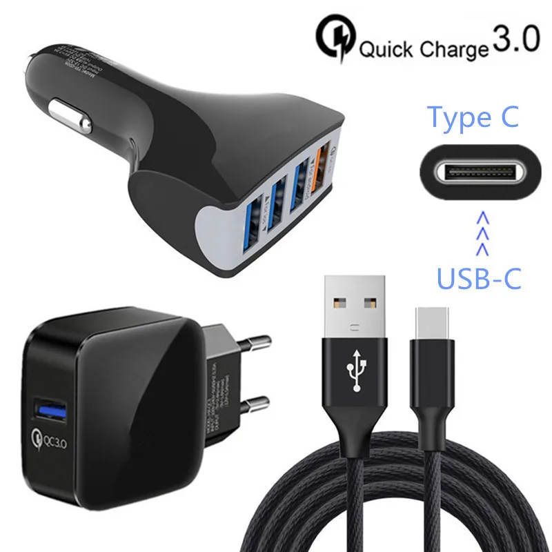 Автомобильное зарядное устройство с usb Type C для Samsung galaxy S8 A8 A9 2018 M40 A80 A50 A5 2017 1M QC 3