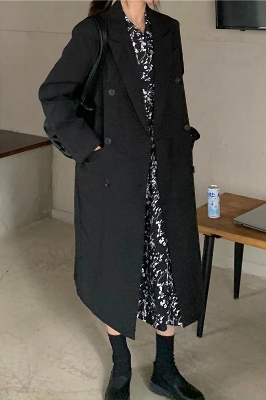 Mid Long Retro Black Suit Coat Women's Korean Autumn Casual Suit Coat Fashion
Mid Long Retro Black Suit Coat Women's Korean Autumn Casual Suit Coat Fashion