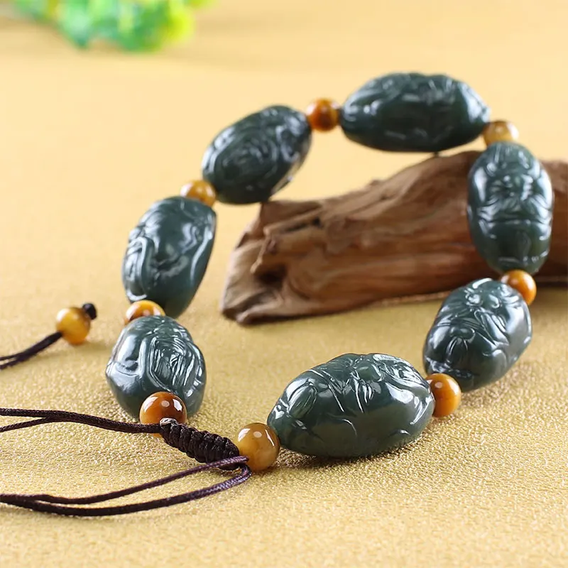 

Natural hetian raw black green jade bracelet jade beads bangle 100% real jade jewelry bracelets jadeite jade for women men gift.