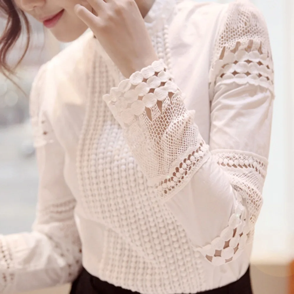 2020 Fashion Women Blouse Slim Embroidery Stand Collar Full Sleeve Shirts Crochet Solid White Cotton Hole All-match Blouse
2020 Fashion Women Blouse Slim Embroidery Stand Collar Full Sleeve Shirts Crochet Solid White Cotton Hole All-match Blouse