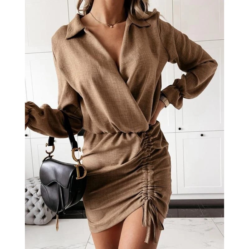 European And American Personalized Design Retro Long Sleeve Simple V-Neck Fashion Lady Drawstring Waist Bag Hip Dress
European And American Personalized Design Retro Long Sleeve Simple V-Neck Fashion Lady Drawstring Waist Bag Hip Dress