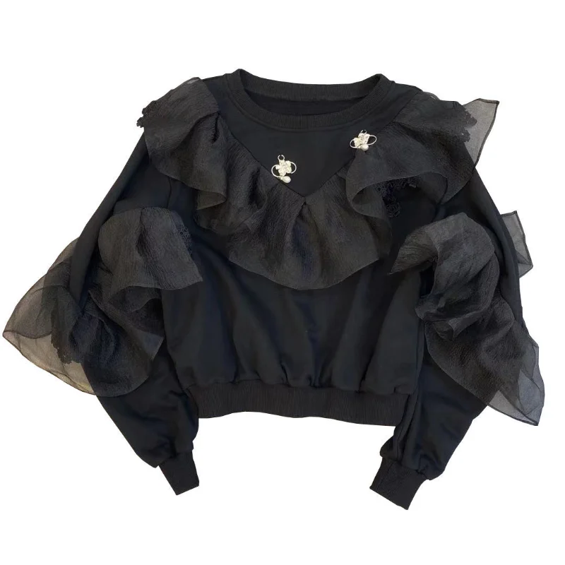 Black Women's Sweatshirts for Autumn Round Neck Long Sleeve Hooded Sweatshirt for Women 2021 Patchwork Ruffle New Clothing
Black Women's Sweatshirts for Autumn Round Neck Long Sleeve Hooded Sweatshirt for Women 2021 Patchwork Ruffle New Clothing