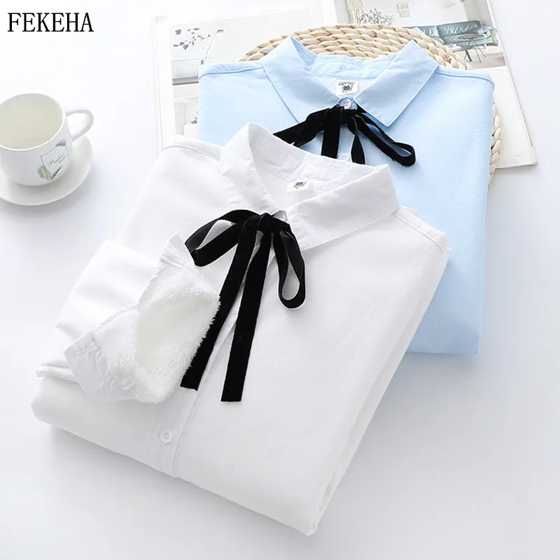 Winter Women Velvet Shirts Jacket Keep Warm Bow Blouses Long Sleeve White Blue Lady Tops Female Clothes Outwear College Style
Winter Women Velvet Shirts Jacket Keep Warm Bow Blouses Long Sleeve White Blue Lady Tops Female Clothes Outwear College Style