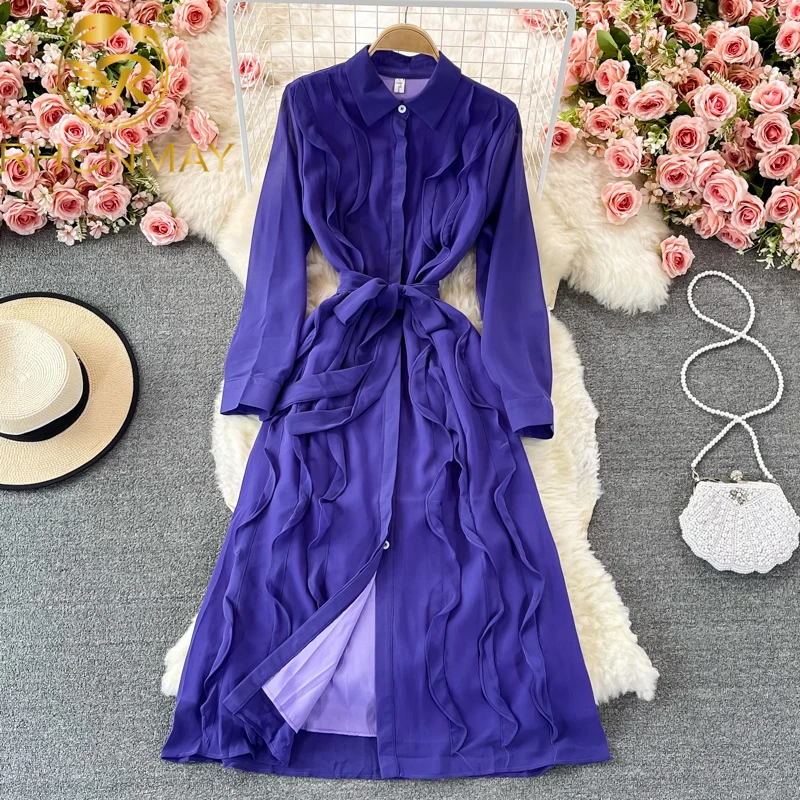 New Autumn Solid Slim Button Lady Full Dress Casual A Line Turn Down Collar Chiffon Single Breasted Women Dresses with Belt
New Autumn Solid Slim Button Lady Full Dress Casual A Line Turn Down Collar Chiffon Single Breasted Women Dresses with Belt
