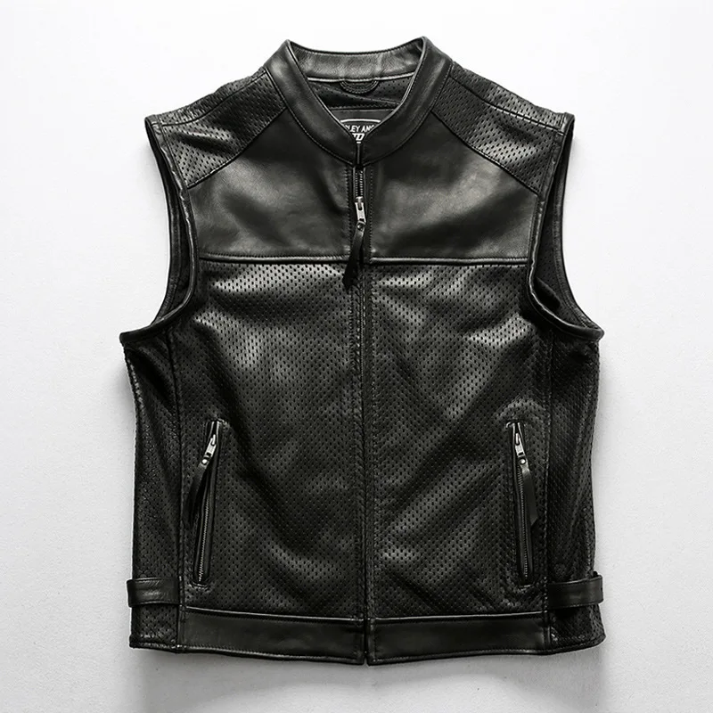 Motorcycle Club Vest Men's Mesh Breathable Cowhide Perforated Zippper Thick Genuine Leather Sleeveless Jacket
Motorcycle Club Vest Men's Mesh Breathable Cowhide Perforated Zippper Thick Genuine Leather Sleeveless Jacket