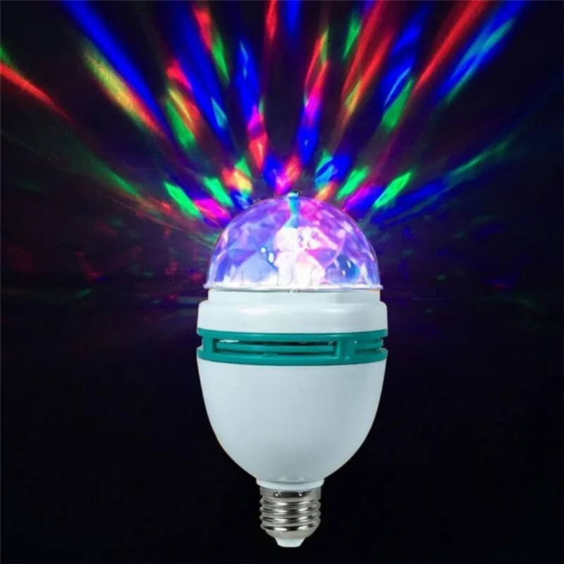 Цветной Авто вращающийся сценический диско светильник E27 3 Вт RGB Ampoule лампа