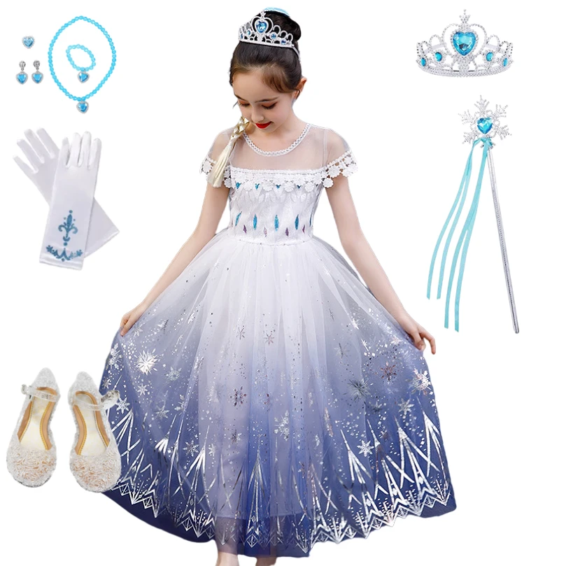 

Белое платье Анны и Эльзы для девочек, косплей-костюм Снежной королевы, платье принцессы на Хэллоуин, день рождения, свадебное платье