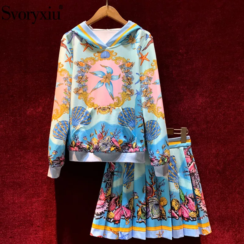 Svoryxiu Designer Fashion Autumn Skirt Suit Women's Long Sleeve Shell Print Hoodie + Pleated Mini Skirt Casual Two Piece Set
Svoryxiu Designer Fashion Autumn Skirt Suit Women's Long Sleeve Shell Print Hoodie + Pleated Mini Skirt Casual Two Piece Set