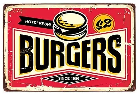 Metal Tin Sign Hot Fresh Burgers Pub Bar Retro Poster Home Kitchen Restaurant Wall Decor Signs 12x8inch
Metal Tin Sign Hot Fresh Burgers Pub Bar Retro Poster Home Kitchen Restaurant Wall Decor Signs 12x8inch