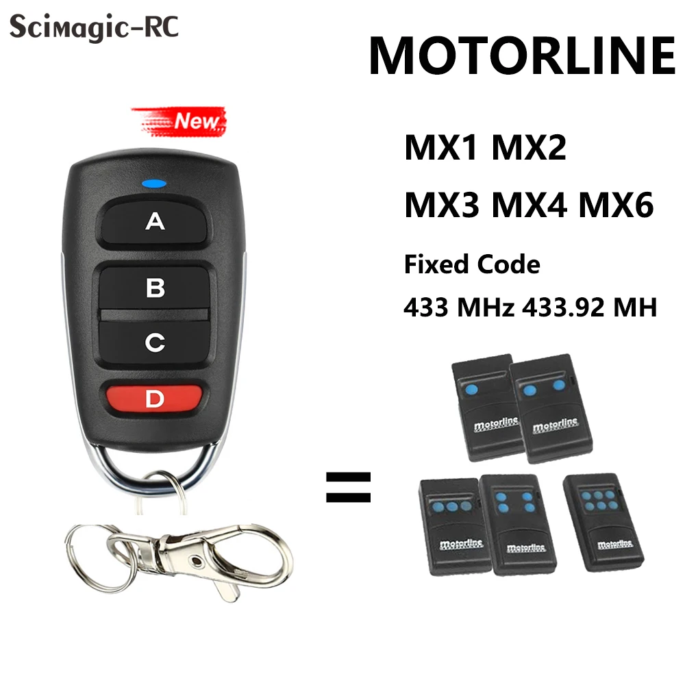 Clone MOTORLINE MX1 MX2 MX3 MX4 MX6 Garage Door Opener 433 MHz Remote Control Fixed code 433.92 Keychain Valve Control
Clone MOTORLINE MX1 MX2 MX3 MX4 MX6 Garage Door Opener 433 MHz Remote Control Fixed code 433.92 Keychain Valve Control