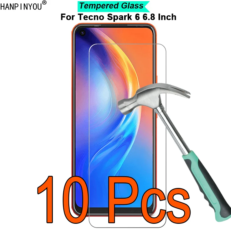 

10 Pcs/Lot For Tecno Spark 6 Spark6 6.8" 9H Hardness 2.5D Toughened Tempered Glass Film Screen Protector Protect Guard
