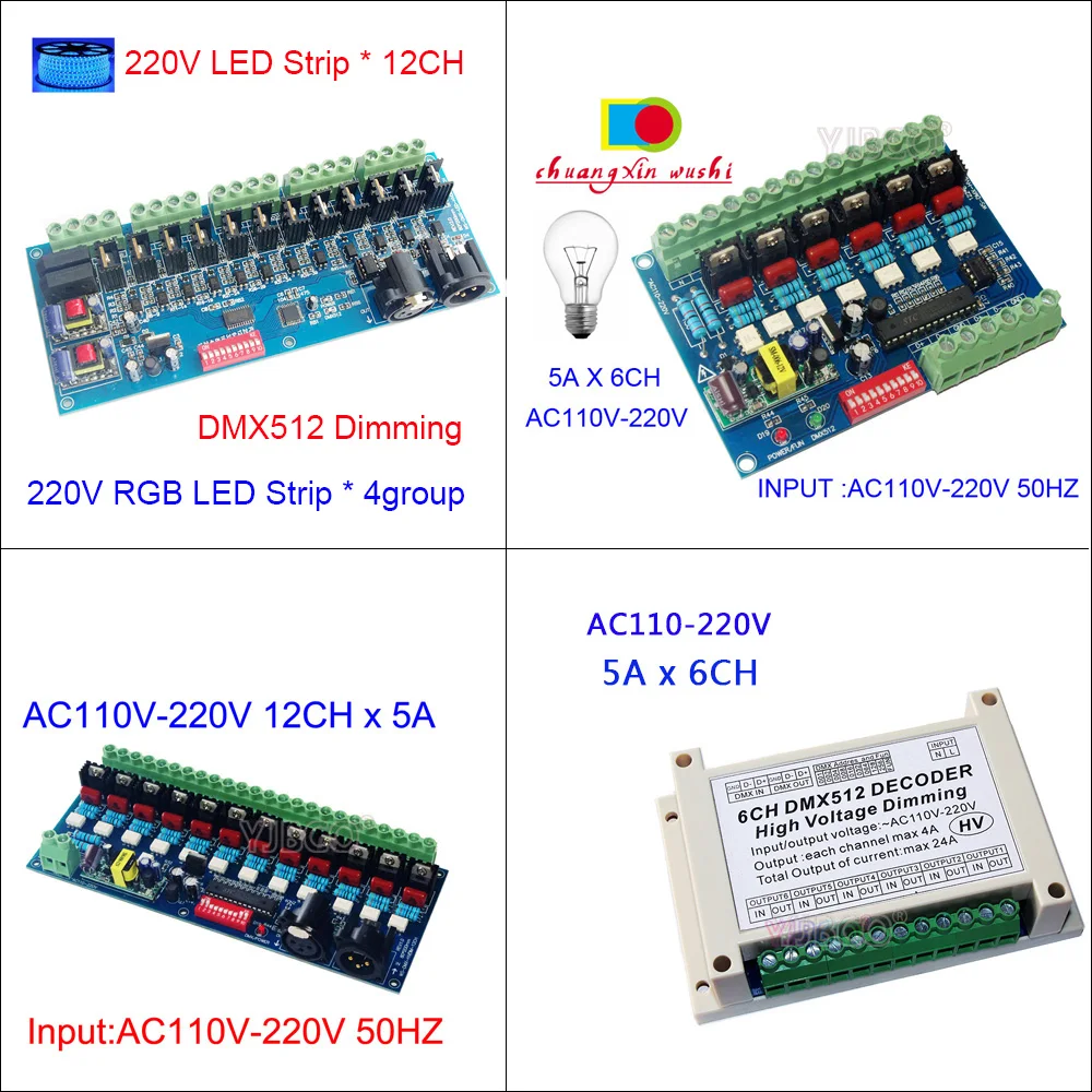 

AC 110V 220V High Voltage DMX512 Decoder 6 CH 12 CH Channels DMX RGB RGBW Controller For LED Light,Strip,Lamp,Lights tape