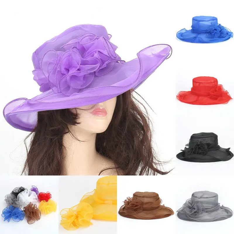 Fashion Women Wide Brim Kentucky Derby Sun Hat Wedding Tea Party Church Organza Hats Purple Gold Red Blue Pink
Fashion Women Wide Brim Kentucky Derby Sun Hat Wedding Tea Party Church Organza Hats Purple Gold Red Blue Pink