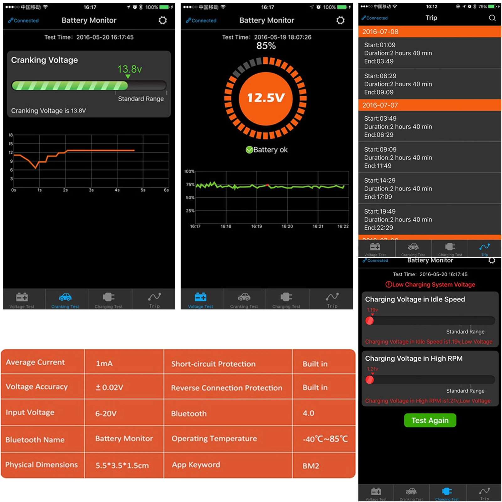 Automobile Battery Monitor BT4.0 6~20V Input Voltage Battery Monitor Tool Diagnostic Tools 12 V Battery Connect Smartphone APP
Automobile Battery Monitor BT4.0 6~20V Input Voltage Battery Monitor Tool Diagnostic Tools 12 V Battery Connect Smartphone APP