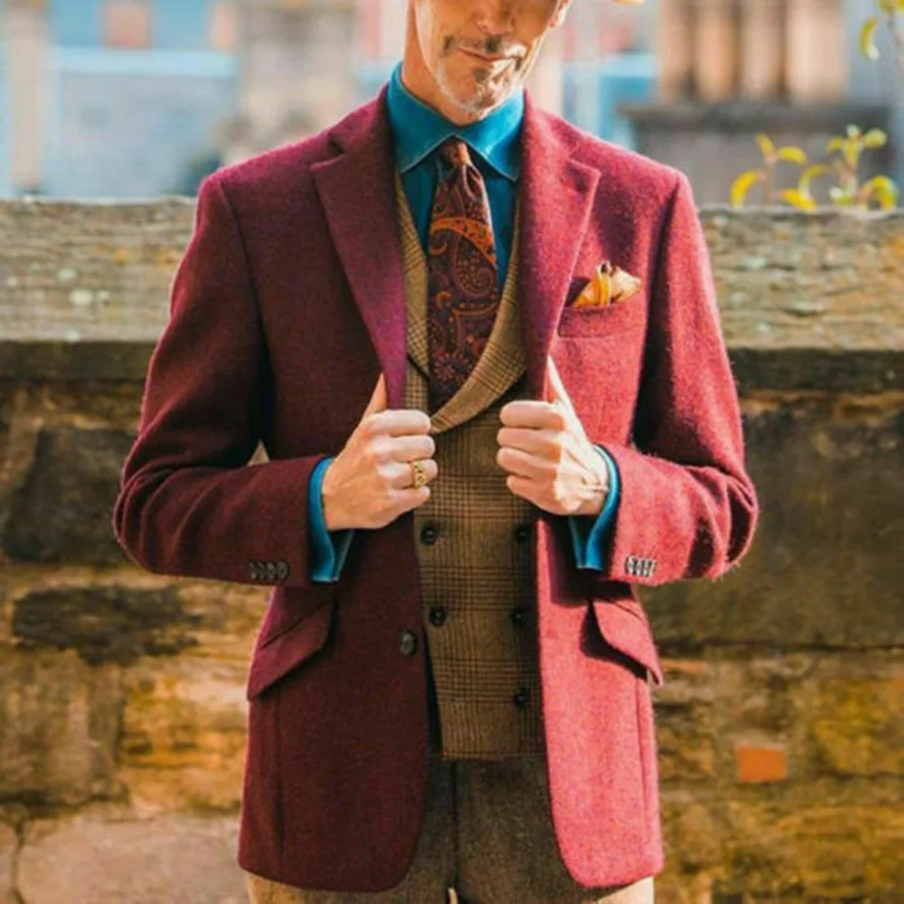 Vintage Red Wool Blend Notch Blazer Tuxedo Burgundy Coat Work Wear Tailored Slim Fit Men Suits For Wedding Dinner Party Gowns
Vintage Red Wool Blend Notch Blazer Tuxedo Burgundy Coat Work Wear Tailored Slim Fit Men Suits For Wedding Dinner Party Gowns