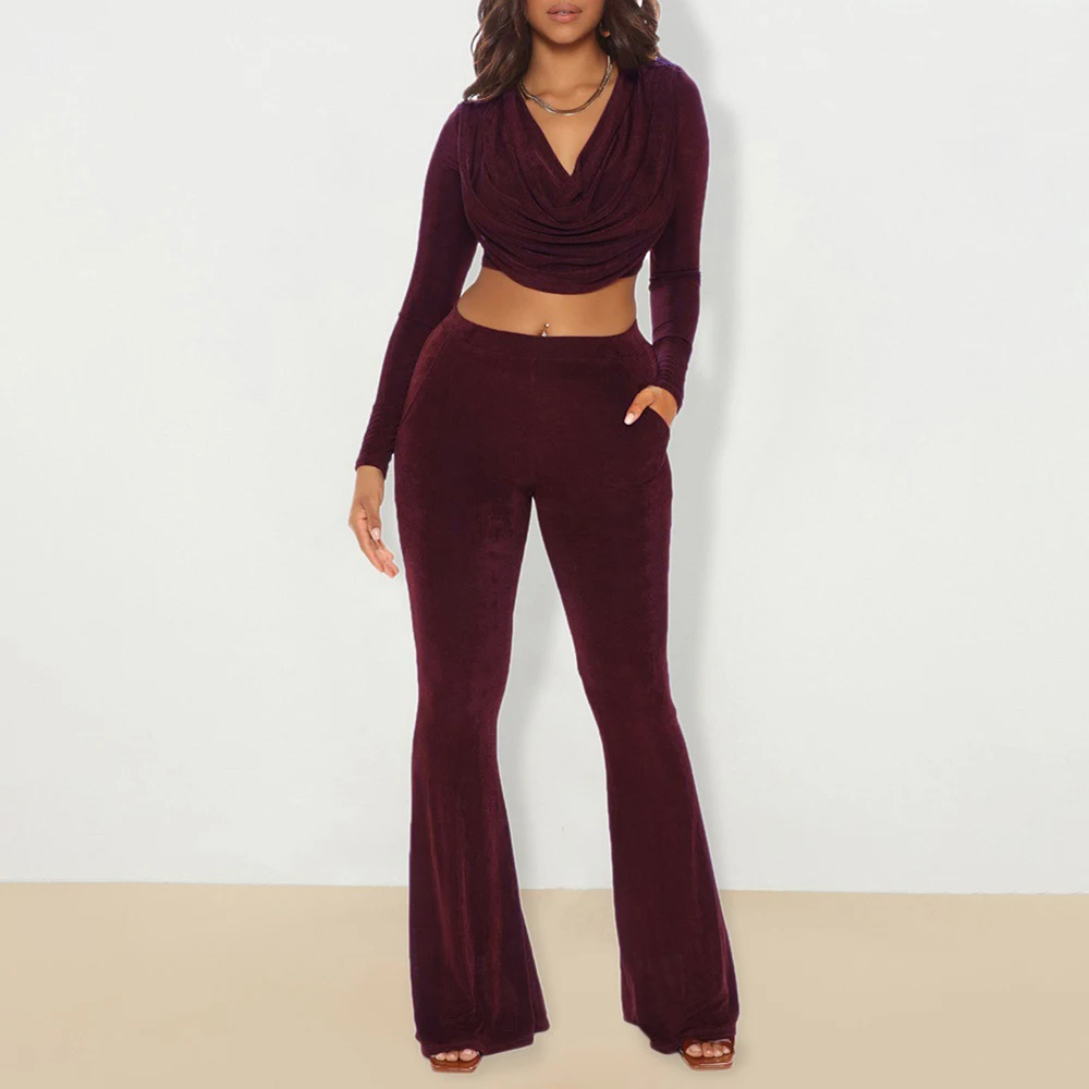 Women's Trousers Suit Casual Simple Fashion Banquet Style Elastic Waist Loose Flared Pants V-neck Long-sleeved Top Two-piece
Women's Trousers Suit Casual Simple Fashion Banquet Style Elastic Waist Loose Flared Pants V-neck Long-sleeved Top Two-piece