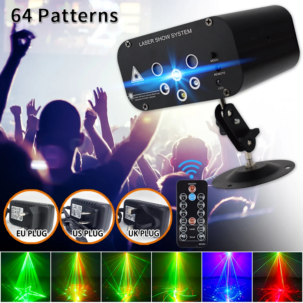 64 Pattern 6Hole Laser Projector Lighting Remote/Sound Actived LED Disco Light RGB DJ Party Stage Light Christmas Lamp Decor
64 Pattern 6Hole Laser Projector Lighting Remote/Sound Actived LED Disco Light RGB DJ Party Stage Light Christmas Lamp Decor