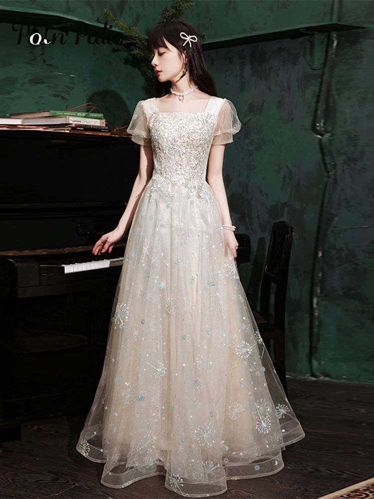 Beige Evening Dresses Long For Birthday Party Square Neck A-Line Floor-Length Women Formal Dresses With Short Sleeves 2021
Beige Evening Dresses Long For Birthday Party Square Neck A-Line Floor-Length Women Formal Dresses With Short Sleeves 2021