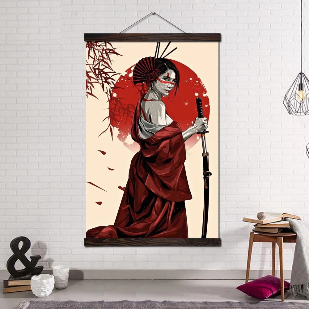 

Poster and Prints Scroll Painting Canvas Art Prints Wall Art Pictures Living Room Bedroom Home Decoration Ruby Geisha Warrior