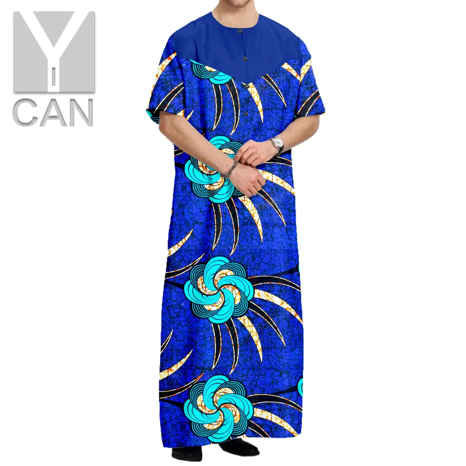 African Clothes for Men Robe Summer Cotton Ankara Print Short Sleeve Long Coats Agbada Caftan Kurta Traditional Clothing Y211004 
African Clothes for Men Robe Summer Cotton Ankara Print Short Sleeve Long Coats Agbada Caftan Kurta Traditional Clothing Y211004