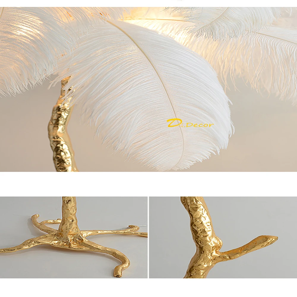 Modern Luxury Ostrich Feather Gold Floor Lamp Copper Brass Resin Nordic Standing Lamp for Villa Tripot Hotel Decorative Lighting
Modern Luxury Ostrich Feather Gold Floor Lamp Copper Brass Resin Nordic Standing Lamp for Villa Tripot Hotel Decorative Lighting