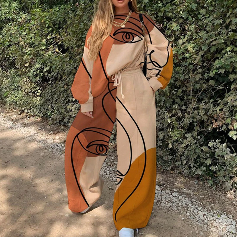 SISPELL Print In Color Womens Set O Neck Long Sleeve Loose Sweatshirt With Pants Casual Two Piece Suit Fashion Streetwear Tide
SISPELL Print In Color Womens Set O Neck Long Sleeve Loose Sweatshirt With Pants Casual Two Piece Suit Fashion Streetwear Tide