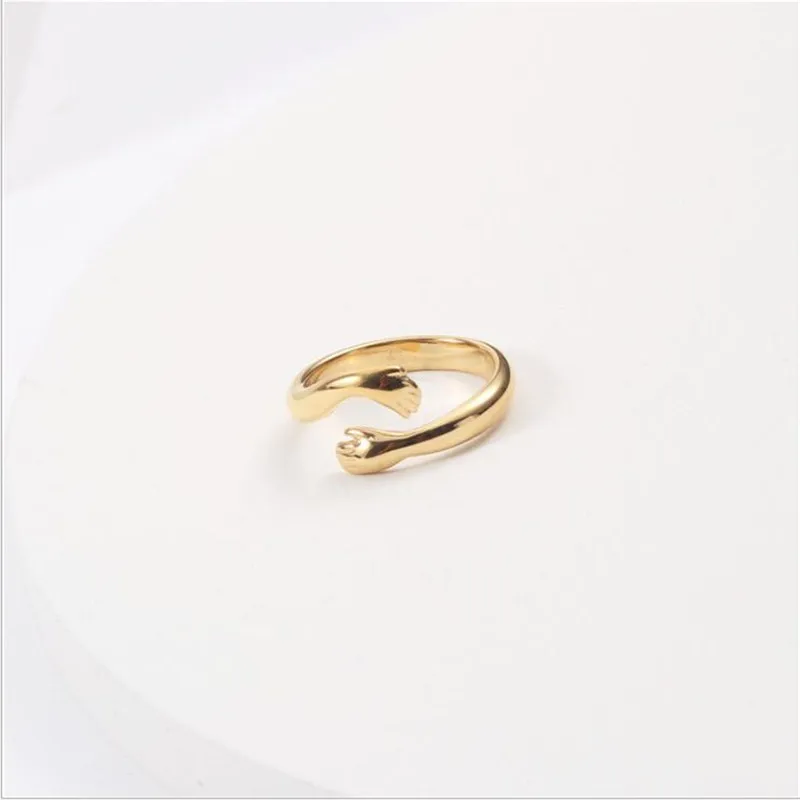 YIKUF88 Women Ring Titanium steel gold-plated hug ring female art design sense golden Japanese open index finger 
YIKUF88 Women Ring Titanium steel gold-plated hug ring female art design sense golden Japanese open index finger