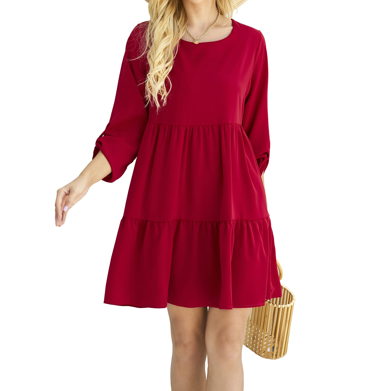 Autumn Women Retro Round Neck Dress Ruffles Solid Color Long Sleeve Dress A-line Casual Loose Elegant Vestidos 2020
Autumn Women Retro Round Neck Dress Ruffles Solid Color Long Sleeve Dress A-line Casual Loose Elegant Vestidos 2020