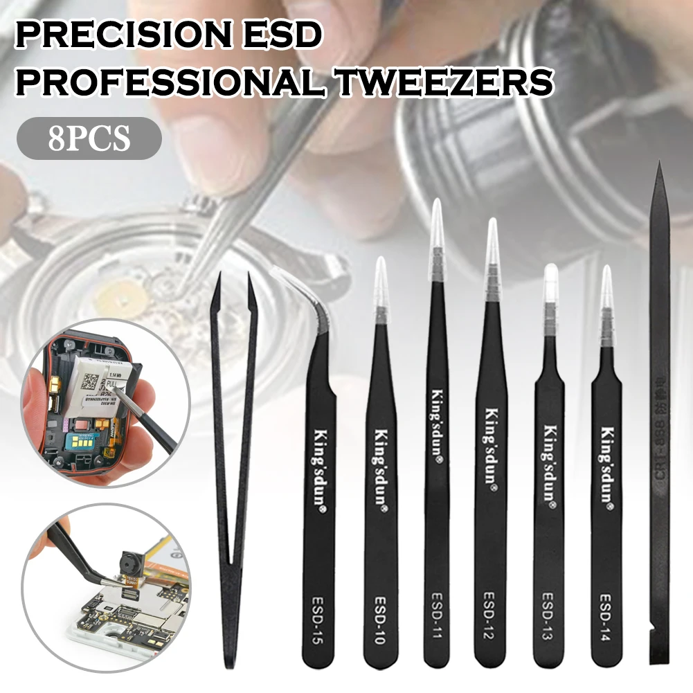 8pcs anti-static Tweezers Setesd Stainless Steel Curved Straight Pointed Tweezer With Carrying Pouch For Home Repair Accessories
8pcs anti-static Tweezers Setesd Stainless Steel Curved Straight Pointed Tweezer With Carrying Pouch For Home Repair Accessories