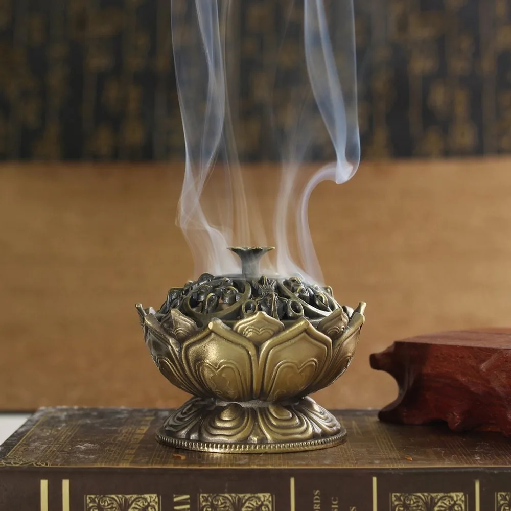 Chinese Buddha Alloy Incense Burner Lotus Flower Holder Handmade Censer for Buddhist Home Office Decoration | Дом и сад