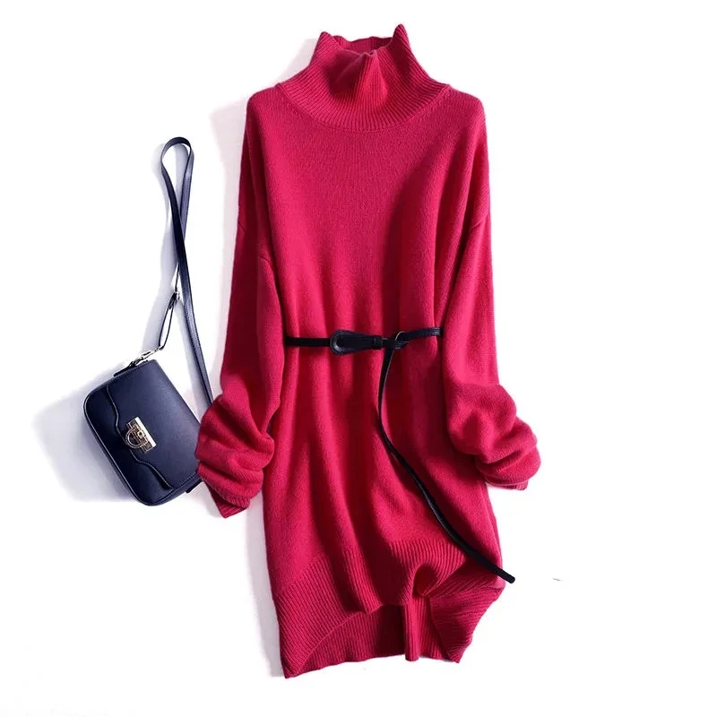 Thick high-neck knitted dress high-necked women's autumn and winter new style Korean mid-length base sweater dress with belt
Thick high-neck knitted dress high-necked women's autumn and winter new style Korean mid-length base sweater dress with belt