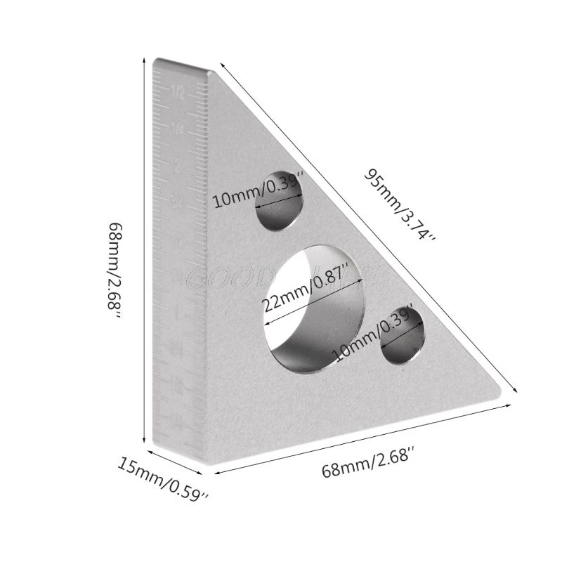 45 Degree Aluminum Alloy Angle Ruler inch metric Triangle ruler Carpenter's Workshop Woodworking square Multifunction Tool 
45 Degree Aluminum Alloy Angle Ruler inch metric Triangle ruler Carpenter's Workshop Woodworking square Multifunction Tool