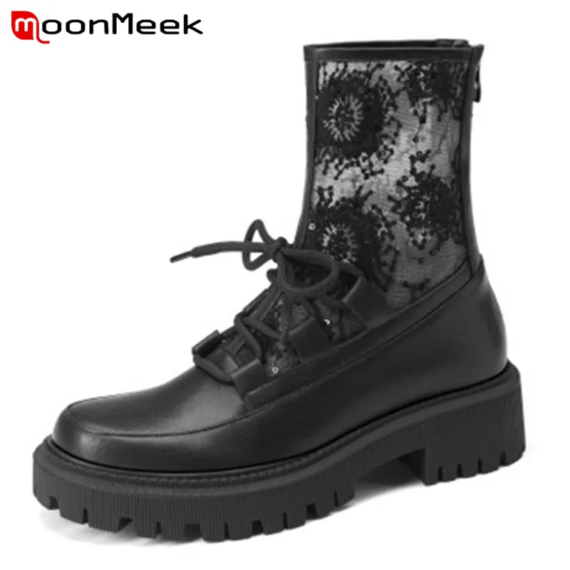 MoonMeek 2021 New Arrive Ankle Boots Women Genuine Leather Shoes Lace Up Mesh Autumn Boots Low Heel Fashion Shoes Women
MoonMeek 2021 New Arrive Ankle Boots Women Genuine Leather Shoes Lace Up Mesh Autumn Boots Low Heel Fashion Shoes Women